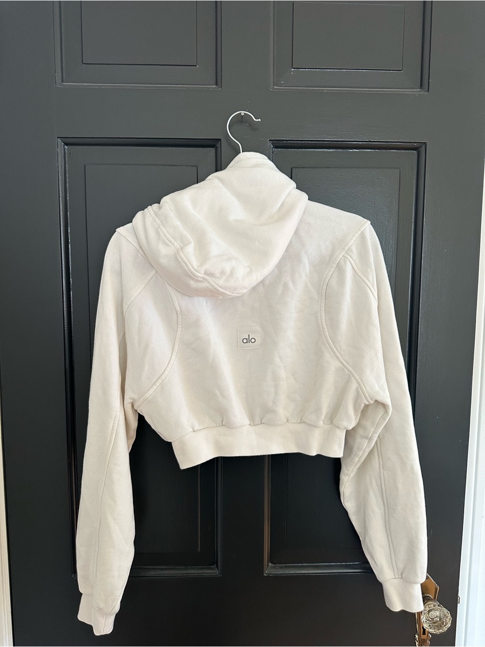 Alo Yoga Sweet Escape Zip Up Hoodie Ivory Cropped Full Zip Sweatshirt Small - Picture 4 of 14
